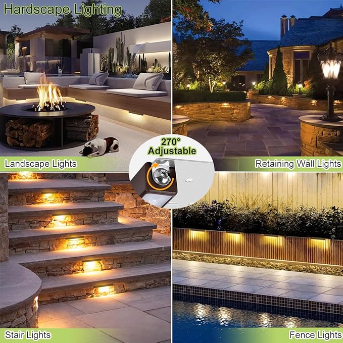 Retaining Wall Lights,12 Pack 7 Inch LED Hardscape Lighting,12-36V 2.5W Low Voltage Fence Lights,Outdoor Step Lights with IP67 Waterproof 2700K Warm Light