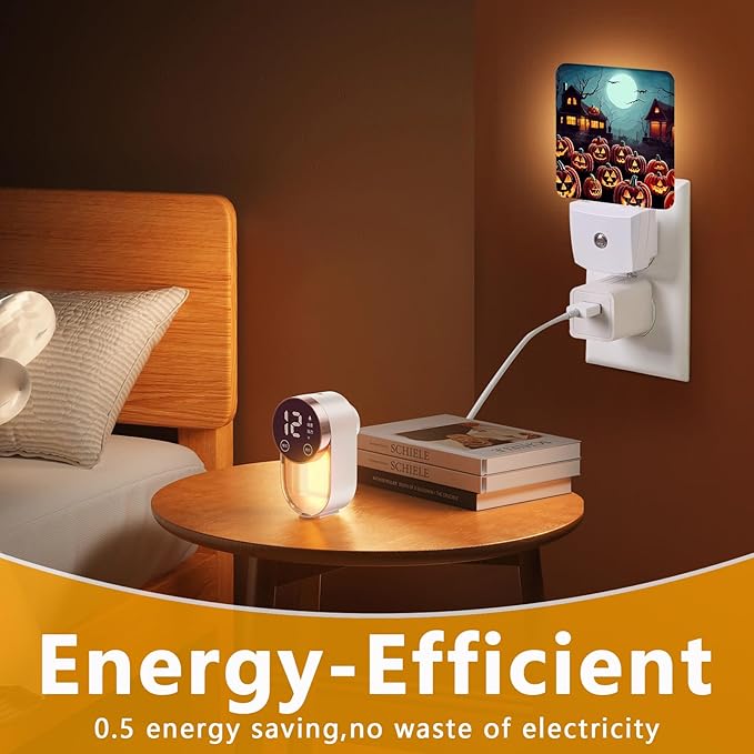 Halloween Pumpkin Night Light, Plug-into Nightlight White LED Lamp, Energy Efficient Decor Desk Lamp for Bedroom Hallway Stairs Bathroom