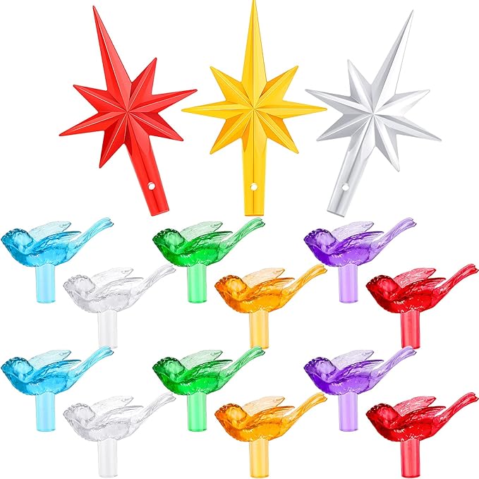 WILLBOND 103 Pieces Ceramic Christmas Tree Replacement Bulb Set Includes 100 Plastic Ceramic Christmas Tree Bird Lights 3 Stars Classic Color Ceramic Tree Lights Replacements Bulbs Craft