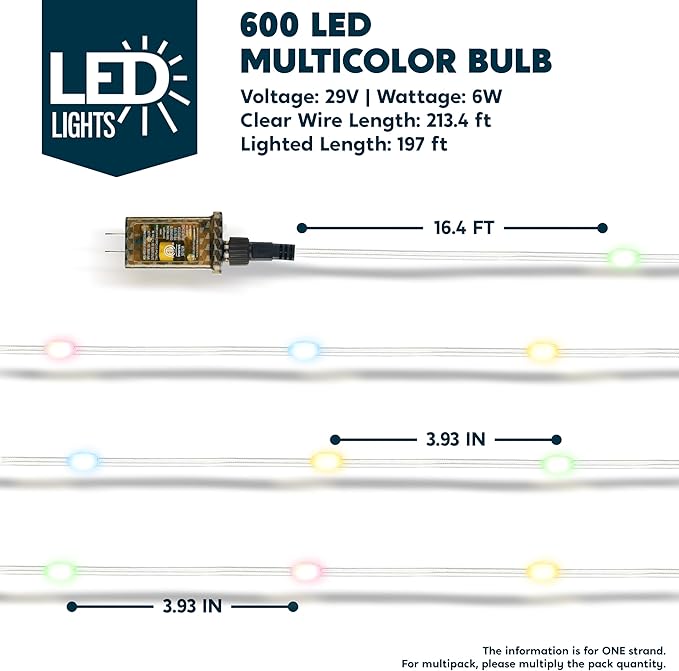 Joiedomi 600 LED Christmas Lights Outdoor,197 FT Multicolor Christmas Tree Lights with 8 Modes Timer, PVC Clear Wire String Lights with Reel for Indoor Outdoor Holiday Xmas Eve Night Decorations