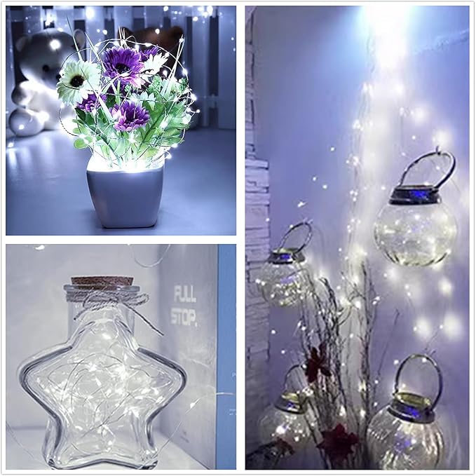 Cool White Fairy Lights Battery Operated, 3 Speed Modes, 7Ft 20 LED Mini Fairy String Lights, Waterproof Twinkle Firefly Christmas Fairy Lights for Bedroom DIY Wedding Thanksgiving Valentine's Decor