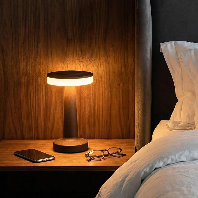 Riakrum 2 Pcs LED Portable Cordless Table Lamp with Touch Sensor 3 Color Stepless Dimming Rechargeable Battery up to 15 Hours Cordless Table Light Wireless Lamp for Nursery (Brown)