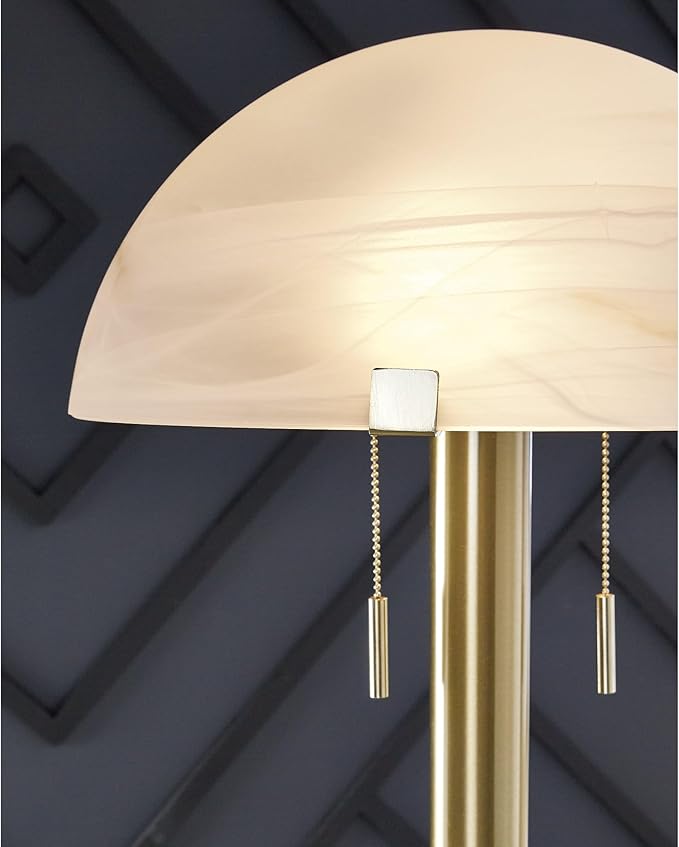 Signature Design by Ashley Tobbinsen Vintage Metal and Glass Floor Lamp with Pull Chain Switch and 2 Sockets, Metallic & White