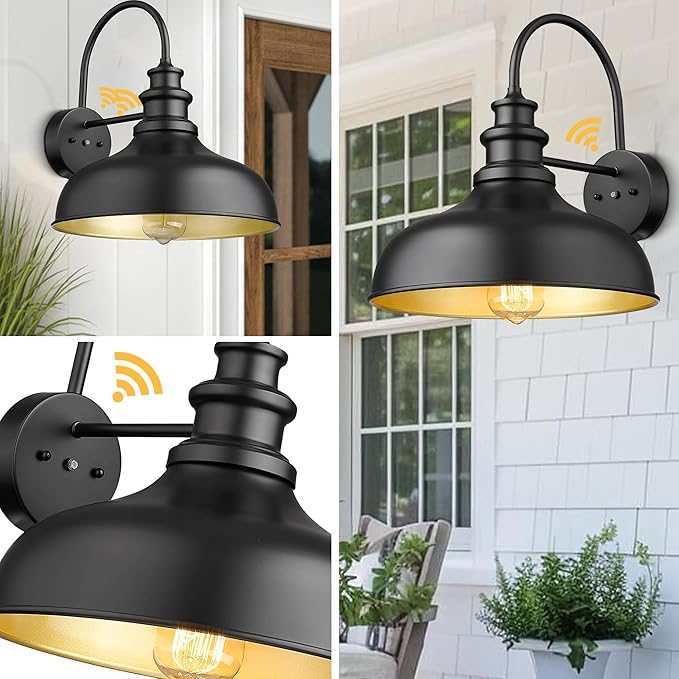 Bestshared Dusk to Dawn Sensor Farmhouse Barn Light, 11.5 Inch Dome Outdoor Barn Light, Outdoor Wall Sconce, Exterior Lighting Fixture, Farmhouse Porch Lights for Front Door(Black, 4 Pack)