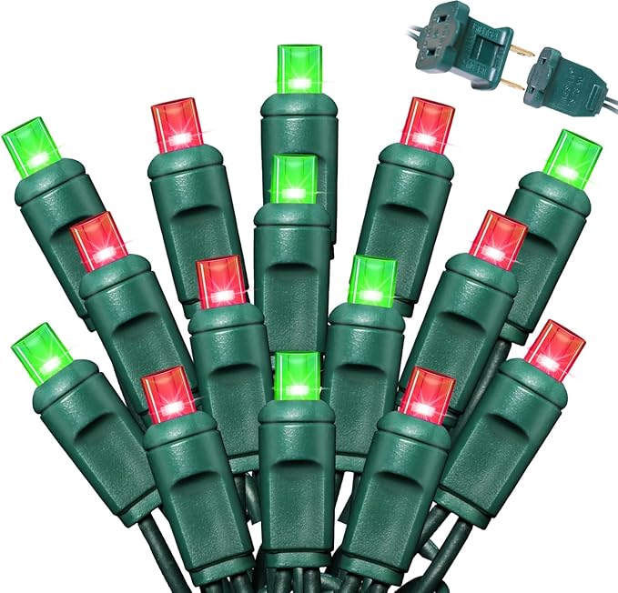 LAMPHOME 600LED (12pk of 50L) String Lights,LED Christmas Lights, 6" SPACING,Green Wire,Red and Green