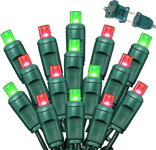 LAMPHOME 1200LED (24pk of 50L) String Lights, LED Christmas Lights, 6" SPACING,Green Wire, Red and Green
