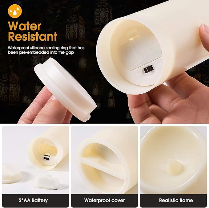 12 Pack Flameless Candles Battery Operated Waterproof Led Candles (D:2.2" X H:4" 5" 6" 7") Candles with 2 Remotes Contro for Wedding, Party, Birthday