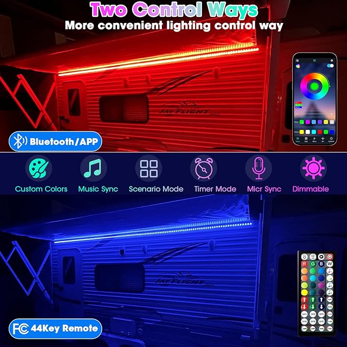 49FT RV Awning Lights,12V RGB RV Camping Awning Lights, IP68 Waterproof LED Lights，RV Exterior Strip Lights for Motorhome Travel Trailer Canopy Party, Stands Food Trucks