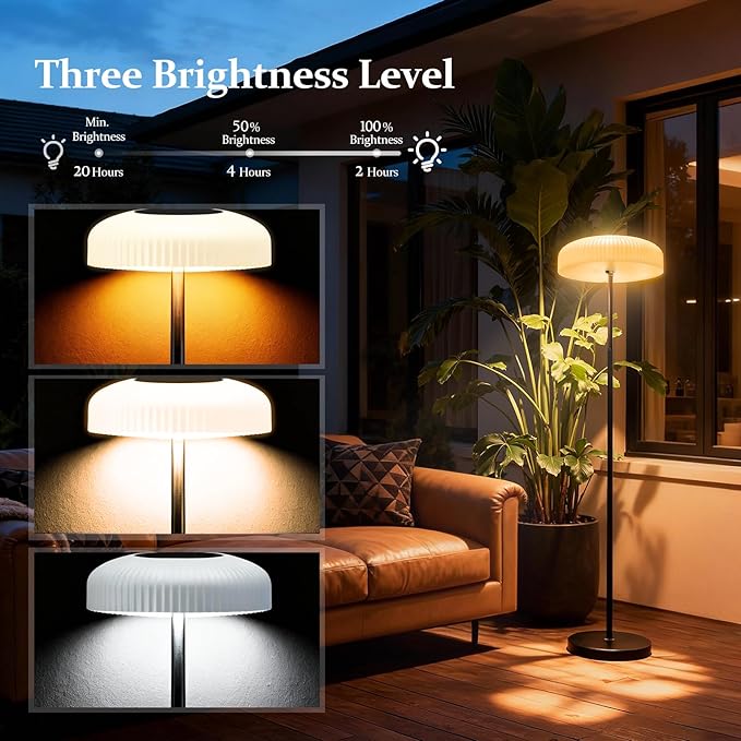 M KARMATER Solar Outdoor Floor Lamp for Patio,IP65 Waterproof Cordless Standing Lamp with Remote Control & Touch Sensor, Tall Rechargeable Ambient Light for Porch Garden & Living Room,Warm/White,USB-C