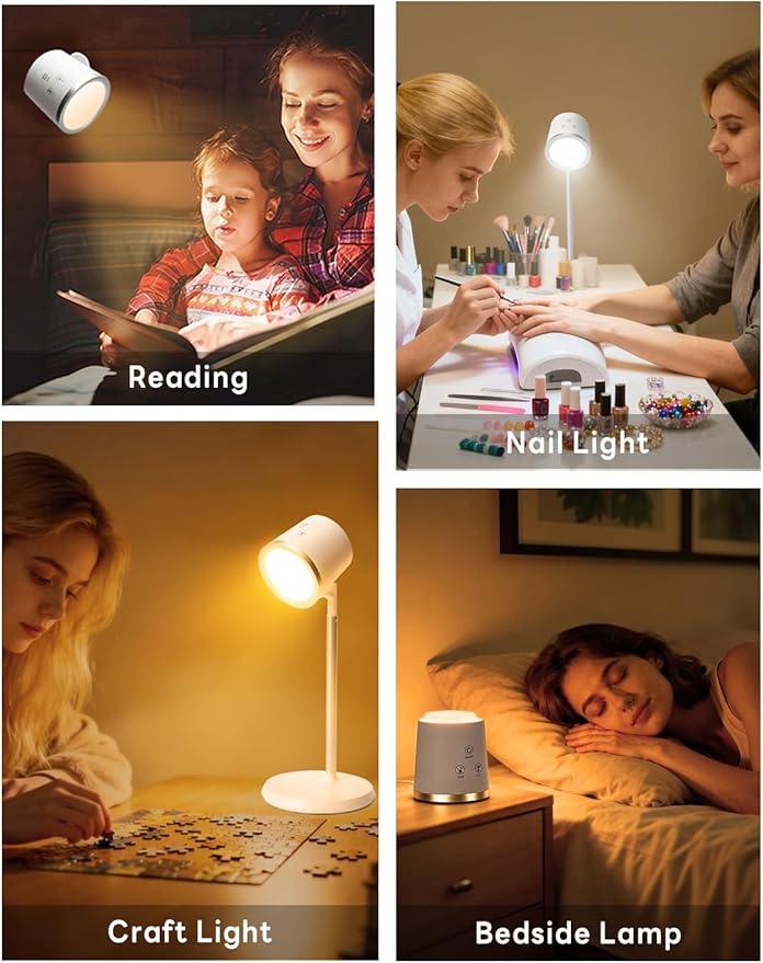 Rechargeable LED Desk Lamp, Magnetic Wall Mount LED Light, Dimmable Cordless Reading Lamp with Adjustable Brightness & 3 Color Modes for Reading, Working, Bedroom, Hallway