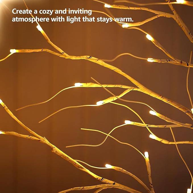 LED Birch Tree Set of 3,4ft 6ft 8ft White Christmas Tree Lights for Indoor,Prelit Artificial Tree with Warm Lights for Porch, Party,Thanksgiving Decor