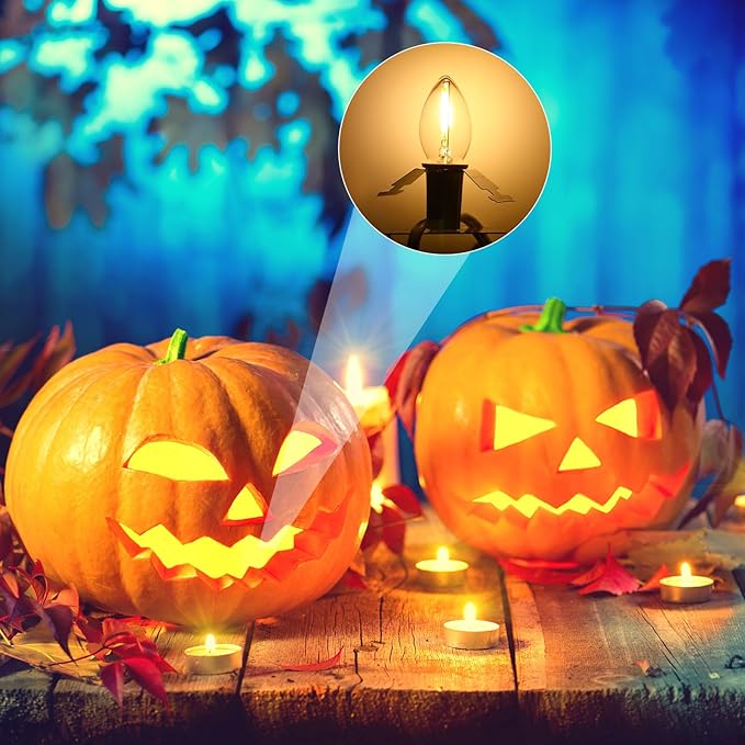 Enhon 26 Pack C7 Accessory Cord with LED Bulb, Each 6 ft Blow Mold Light Cords with On/Off Switch for Christmas Village House Halloween Pumpkin Holiday Ceramic Tree and Craft Projects