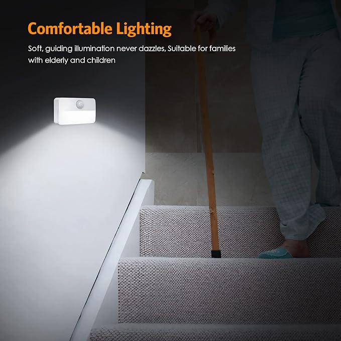 JXTZ 【2 PACK】 Motion Sensor Night Light, Stick-On Motion Sensor Lights Indoor, Battery Powered Under Cabinet Kitchen Lights with Adhesive Pads, Auto/On/Off for Cupboard Wardrobe Stair Kitchen