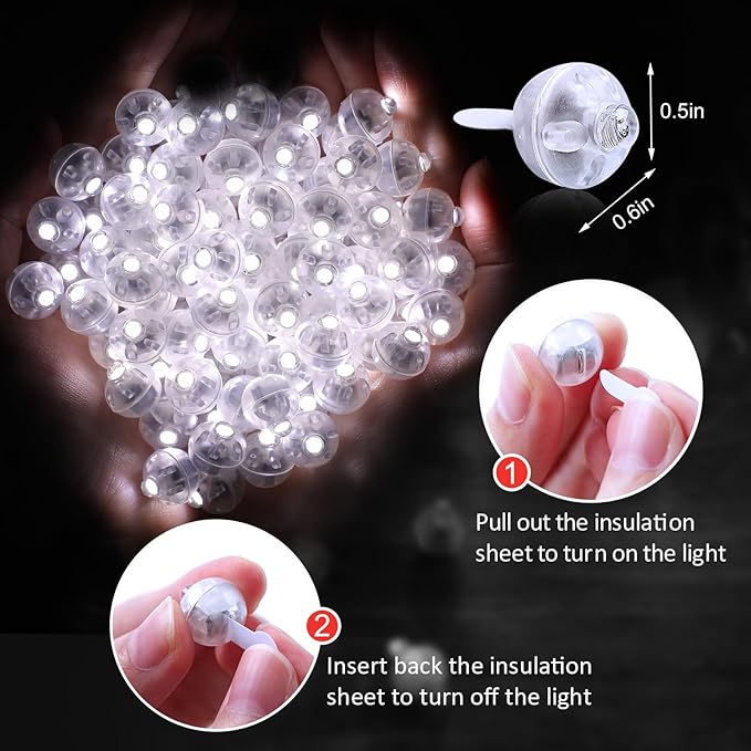 AIKEI 50pcs LED Balloon Lights,Mini Balls Lights,Long Standby Time Party Lamps,Waterproof Led Light for Paper Lantern Halloween Christmas Birthday Party Decoration White