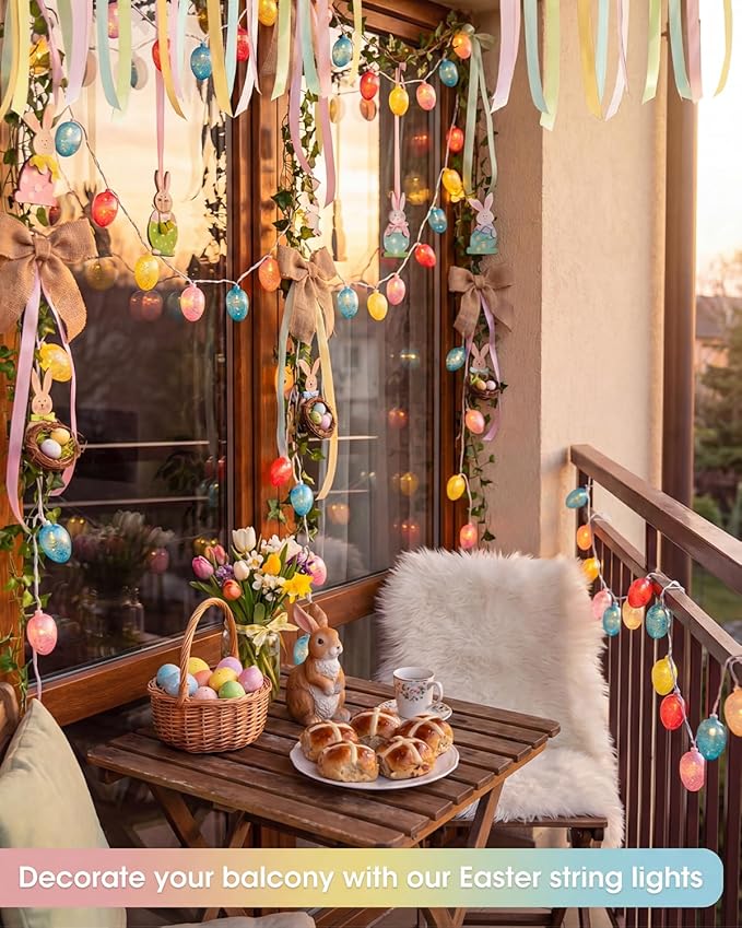 SUNSGNE Easter Egg String Lights, 8.5ft Easter Decorative Lights with 10 Clear Colorful Egg Bulbs for Outdoor Bedroom Party Holiday Home Tree Decoration
