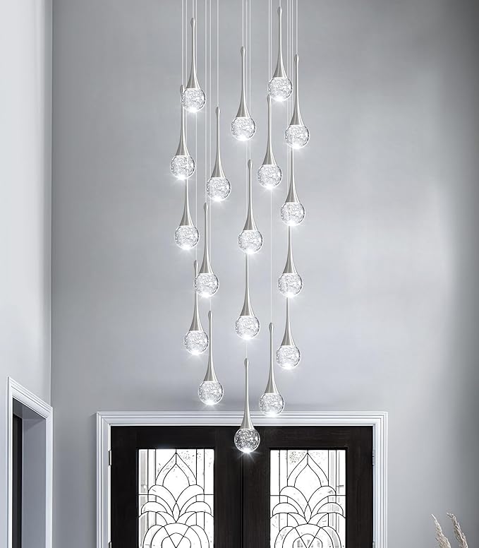 18 Light Modern Glam Crystal Chandelier for High Ceiling LED Dimmable Ceiling Pendant Light Staircase Foyer Enterway Living Room Chandelier Lighting Antique Silver