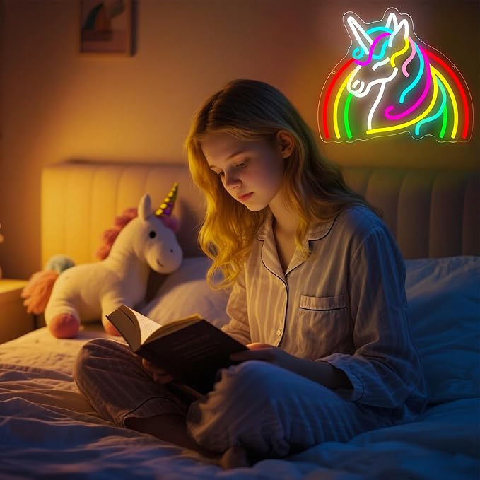 Unicorn Neon Sign for Wall Decor Dimmable Rainbow Unicorn LED Neon Light for Girls Room Decor Colorful Anime Signs for Kids Room Bedroom Party Birthday Gifts for Girls Kids Size 13.8 * 11.9in(P041)