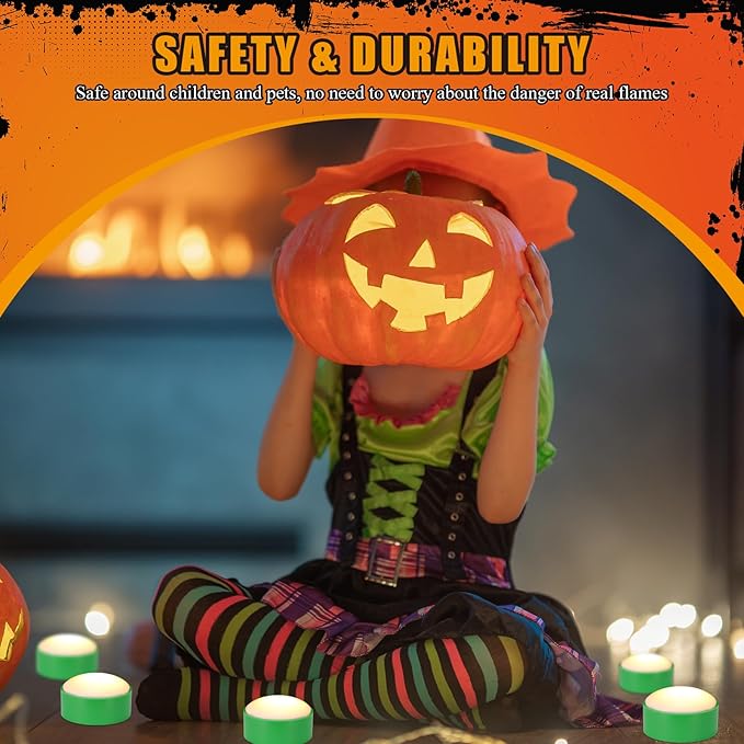 Riakrum 6 Pieces Remote Timer LED Lights with Remote LED Pumpkin Lights Battery Operated Lantern Bright Flameless Candle(Green,Warm Light)