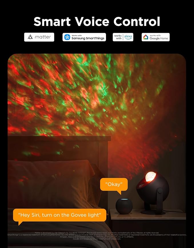 Govee Star Light Projector with Ocean Wave Ripple Effects, Works with Matter,Alexa and Google Assistant, 40+ Scene Modes, 18 White Noise Options, LED Night Light Projector for Bedroom, Without Plug