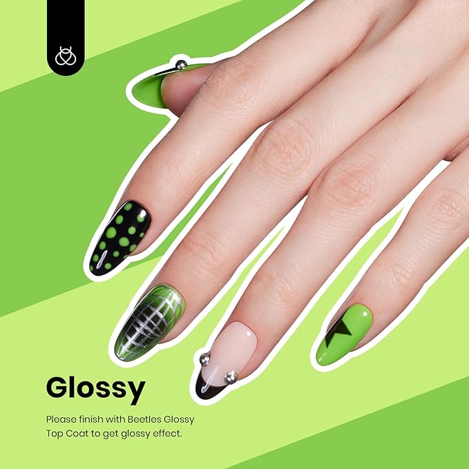 Beetles Forest Green Gel Polish - 15ml Lime Green Gel Polish Solid Neon Color Soak Off LED UV Manicure St Patricks Day Nails Art Design Salon Home DIY for Women & Girls