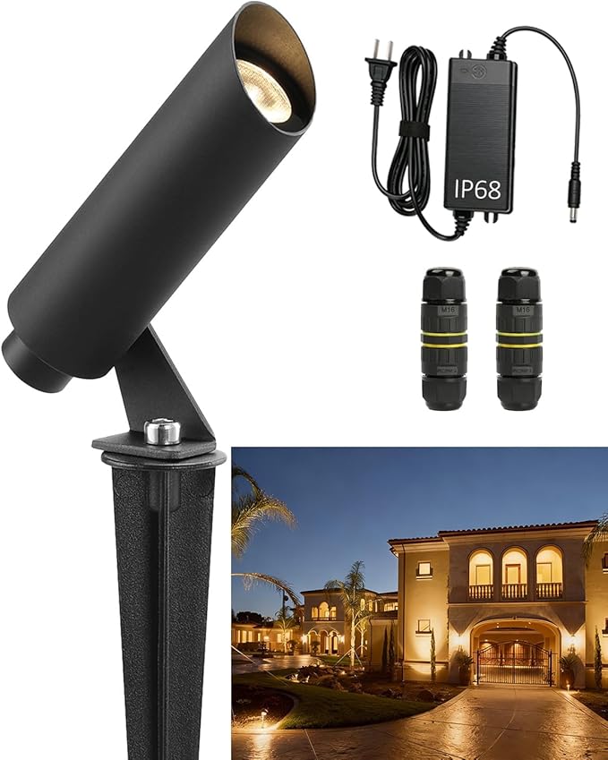Outdoor Landscape Lighting, Mini Size Low Voltage LED Spotlight(3000K), IP65 Waterproof, with Quick Installation Accessories, for House Patio Garden Fence Tree Yard Plant Lawn Flags Use