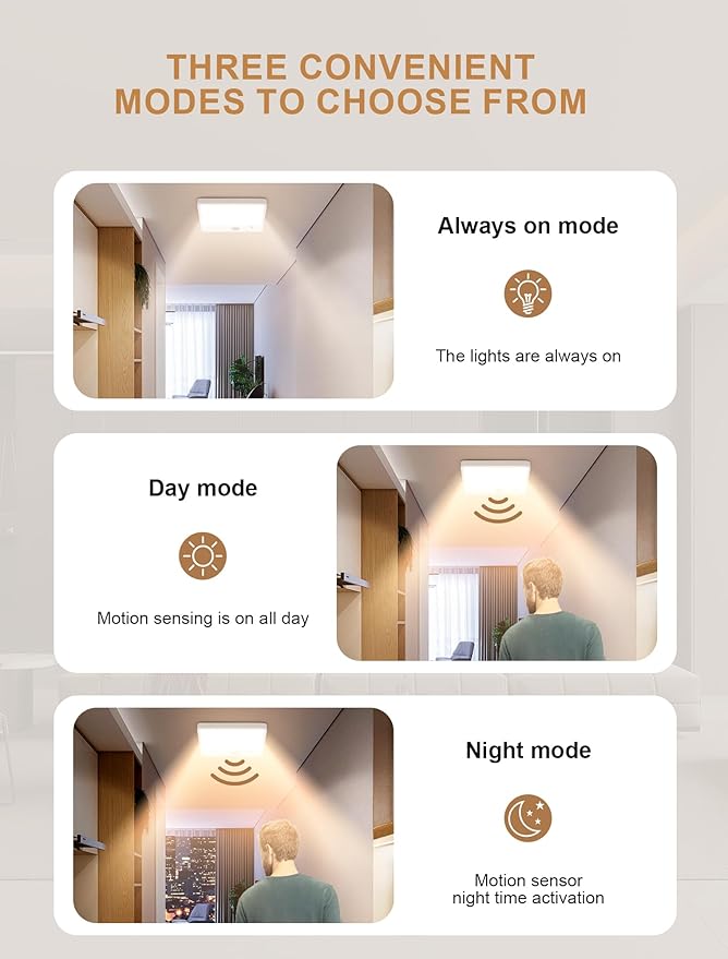 2Pcs Battery Operated Ceiling Lights Rechargeable Motion Sensor Light Indoor Wireless Shower Light with Remote 7.48in Dimmable Motion Activated Lamp for Closet,Magnetic Ceiling Light Battery Powered