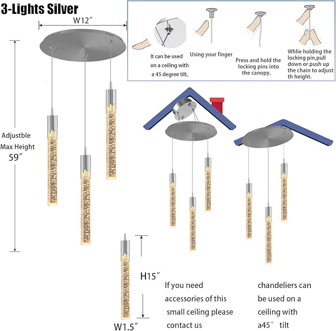 Flashing God 3 Light Pendants Light for Kitchen Island Dining Room Pendant Lighting Fixture Mini Crystal Chandelier Ceiling Hanging Lights for Bedroom Island Kitchen