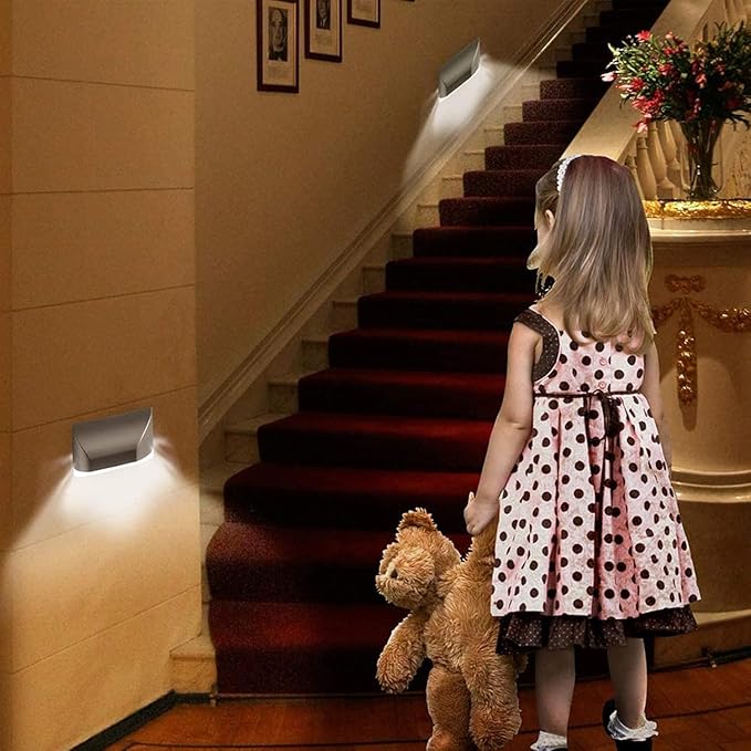 Key Light Door Light, Small Motion Sensor Light with 4 LED Bulbs, Battery Powered Night Lights for Hallway, Stairway, Kitchen, Closet, Bedroom (White)