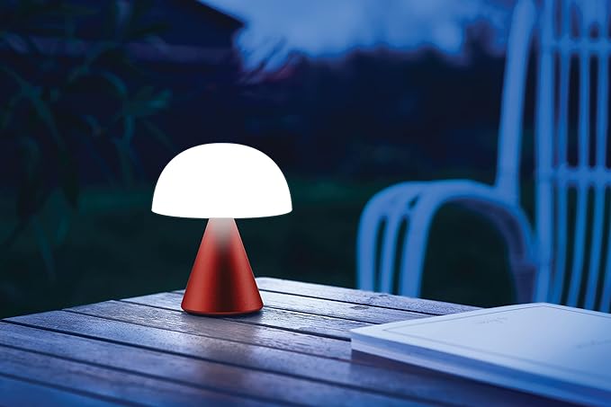 Lexon Mina M Mushroom Lamp - Portable Bedside Light for Bedrooms, Kids & Nursery - 9 LED Color Rechargeable Table Lamp with 24h Light & Dimmer, Medium - Dark Red