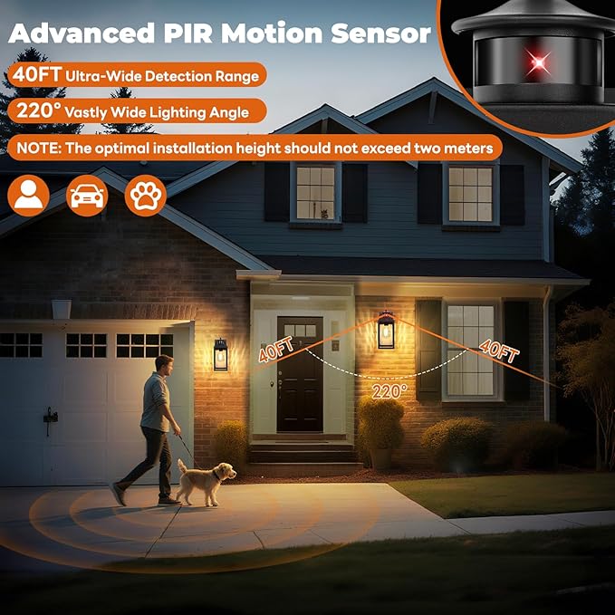 Brightever Motion Sensor Outdoor Lights Fixture, Dusk to Dawn Exterior Porch Light Wall Mount with Water-Rippled Glass, Black Modern Outside Wall Sconce Lanterns for House, Garage, Bulbs Not Included