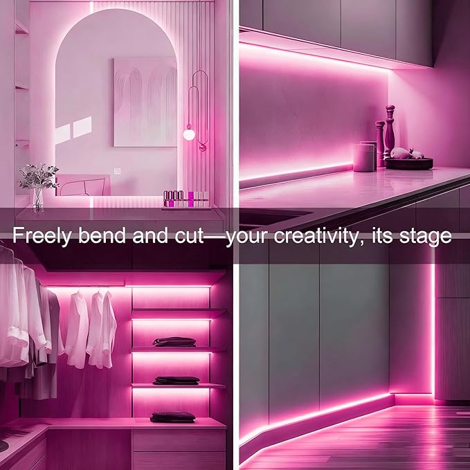 Battery Powered LED Strip Lights, 3.3FT COB LED Strip Light, Battery Operated LED Lights, Pink LED Strip Lights Battery Powered for Closet, Cabinet, Shelf, Kitchen, DIY Lighting