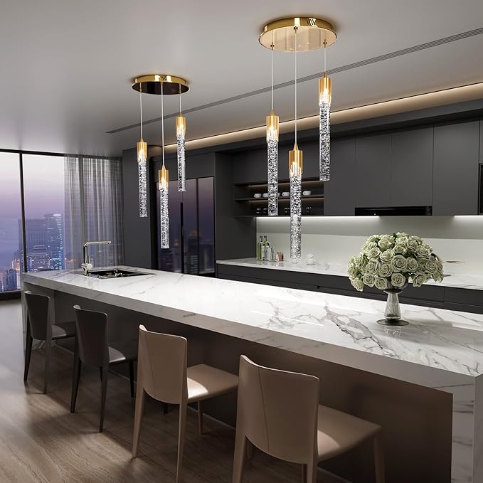 Flashing God Mini Gold Crystal Chandelier Integrated LED Pendant Light for Kitchen Island 3 Light Chandeliers Pendant Lighting with Remote Control