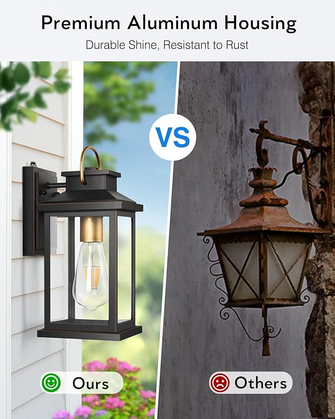 VIANIS Outdoor Wall Light Dusk to Dawn Sensor, Black Gold Accents Exterior Lighting Fixtures Wall Mount Sconce for House, Modern Porch Lights Outdoor Lantern for Patio, Outside Lights for Garage Coach