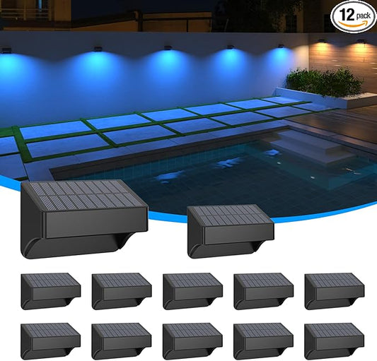 Solar Fence Lights,Fence Solar Lights Outdoor Waterproof Led IP65 with10 Fixed Colors ＆ RGB Color Changing for Wall Backyard Step Railing Patio Pool Porchaily&Holiday Decorations (12)