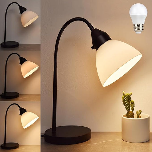 LED Desk Lamp for Home Office, 3 Levels Dimmable Reading Light, Flexible Table Lamp for Bedside Office, Rotary Switch Control, Desk Lamp for College Dorm Study Lamp, Bulb Included, Black