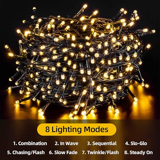 Solar String Lights Outdoor Waterproof Christmas Fairy Light 100LED 8 Modes Garden Christmas Easter Halloween Decorations Outdoor Lights for Flower Fence Yard Party Wedding