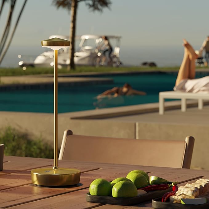 Rechargeable Cordless Table Lamps,5000mAh LED Outdoor Table Light with Memory Function,Portable IP54 Waterproof Battery Operated Light for Patio,Restaurant,Bedside(Gold)