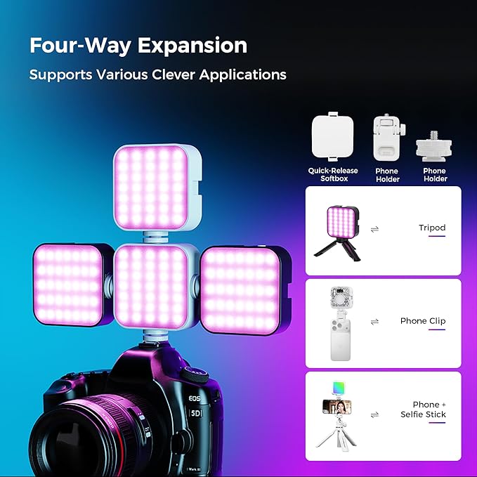 Leekai P6 RGB Video Light, Magnetic Portable Photography Lighting with Clip for Phone/Laptop, CRI 95+ 2500K-9000K, 2000mAh Rechargeable LED Camera Light for YouTube TikTok Zoom Meetings