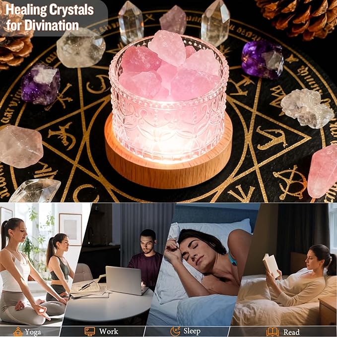 Runyangshi Crystal Lamp Night Light - Natural Rose Quartz Crystal Stone, 3 Lighting Modes with 10 Brightness Levels, Kid & Pet Friendly Design, USB Powered, Ideal for Home and Decor & Gift