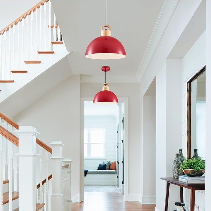 Red Pendant Light; 3 Packs 11.8inch Kitchen Pendant Lights; Farmhouse Pendant Light; Pendant Lights Kitchen Island for Bedroom; Office; Living Room