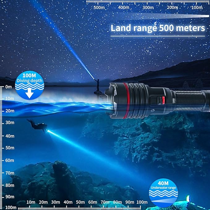 S16 2000 Lumens Diving Light with Stepless dimming - Super Bright Underwater Flashlight, USB-C Charging, IP68 Waterproof 328FT Dive Torch for Scuba Diving & Night Diving
