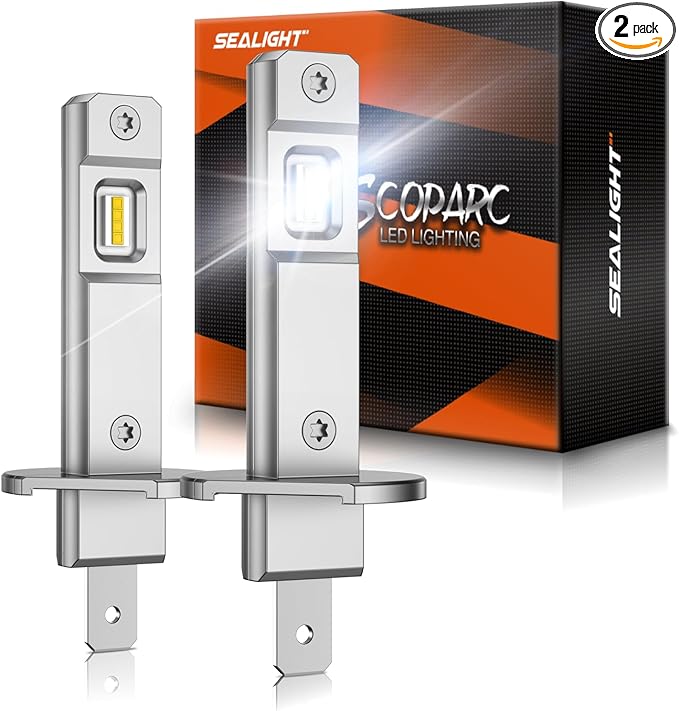 SEALIGHT H1 Bulbs 36000LM Super Bright, 1:1 Size Stock S6 H1 Light No Adapter Required No Cordless, 6500K Cool White Hi/Lo Bulbs, Plug-N-Play, Driving Fog Spot Light Assemblies, Pack of 2