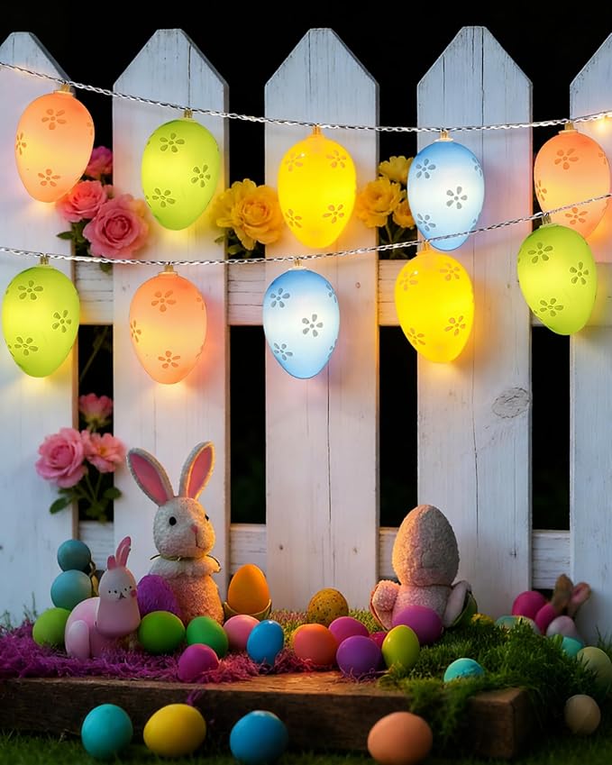 Easter String Lights Battery Operated 7Ft 10 LED Colorful Egg Shape Lights with Timer, 8 Lighting Modes Pastel Easter Light for Indoor Outdoor Tree Mantels Garden Home Spring Themed Party Decor