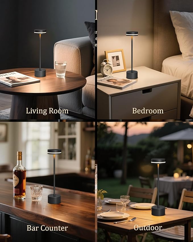 2 Pack LED Cordless Table Lamp Rechargeable, 5000mAh Portable Battery Operated LED Desk Lamp, 3 Color Dimmable Table Light for Reading/Home Office/Dining/Nightstand for Home Décor – Black