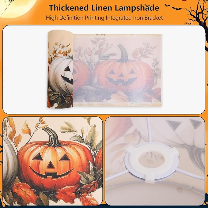 Pumpkin Lamp Shades Set of 2 for Halloween Decorations, Linen Printed Fall Decor Lamp Shade, Halloween Decor Lampshade, Lamp Shades for Floor Lamps/Table Lamp, 13’’ Lampshades Fits Spider/UNO
