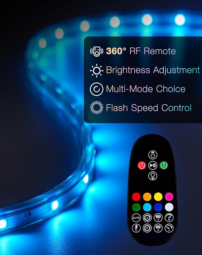 Shine Decor 120V RGB LED Strip Light Remote Control, Cold Resistant IP65 Waterproof Outdoor Strip Lighting Color Changing, Connectable Lite Multicolor Lighting Strip 7x13mm, 16 FT 150 LEDs ETL Listed