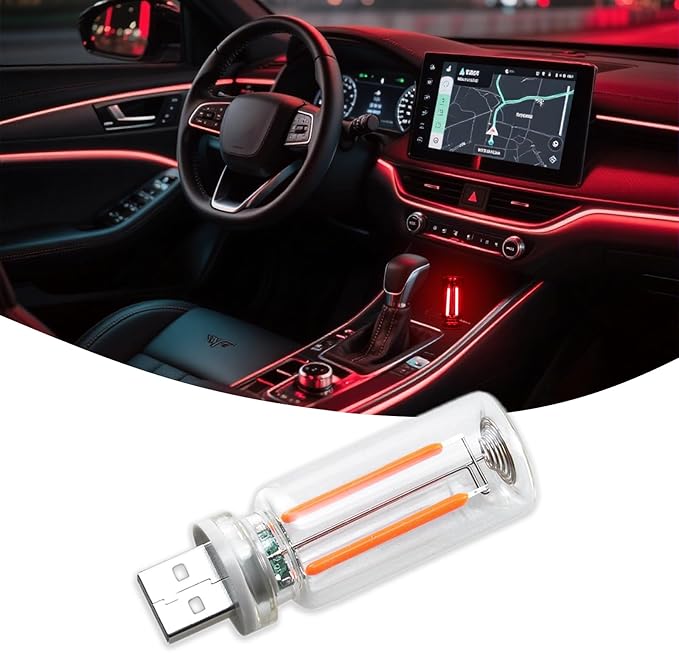 Retro USB Night Light, Touch Dimmable Lights,Plug-in USB Car Night Light, Mini LED Bulb for Car, Camping, Gift, Party, Valentine's Day Gift, Bedroom, Desktop Decoration (Red)