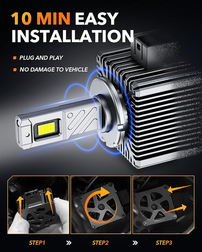 OXILAM 2025 Latest D3S D3R LED Bulbs, 900% Ultra-Bright 60W, 6500K Pure White Brighter Than Xenon, Easy Plug-N-Play Installation, 20 Years Lifespan, No Flicker, 99% Compatibility