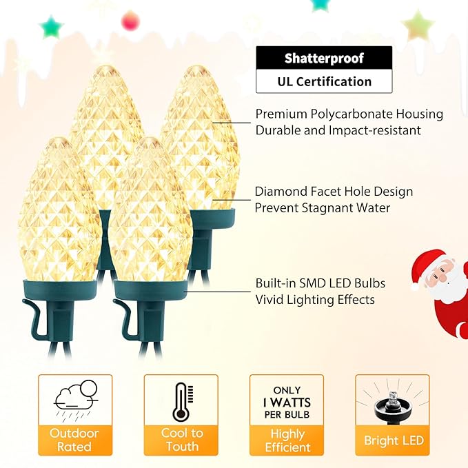 Brightown C9 LED Christmas String Lights, 2 Pack Total 132ft 200LED