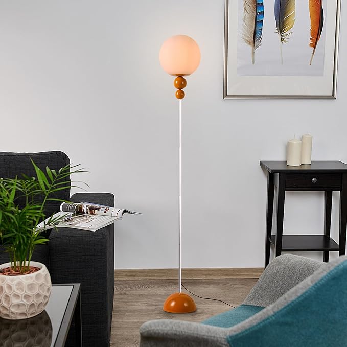 Modern Floor Lamps for Living Room, Globe Glass Shade Floor lamp for Bedroom, Standing lamp for Office, Corner(Orange)